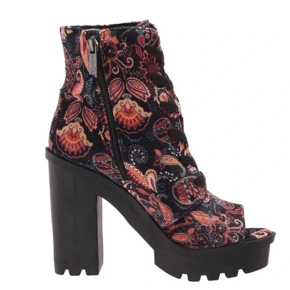 Jessica Simpson Lizzah Peep Toe Bootie Autumn Combo Size 7 - Picture 5 of 7